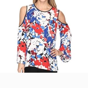 Vince Camuto Women's Floral Print Blouse - Red, Blue, Black